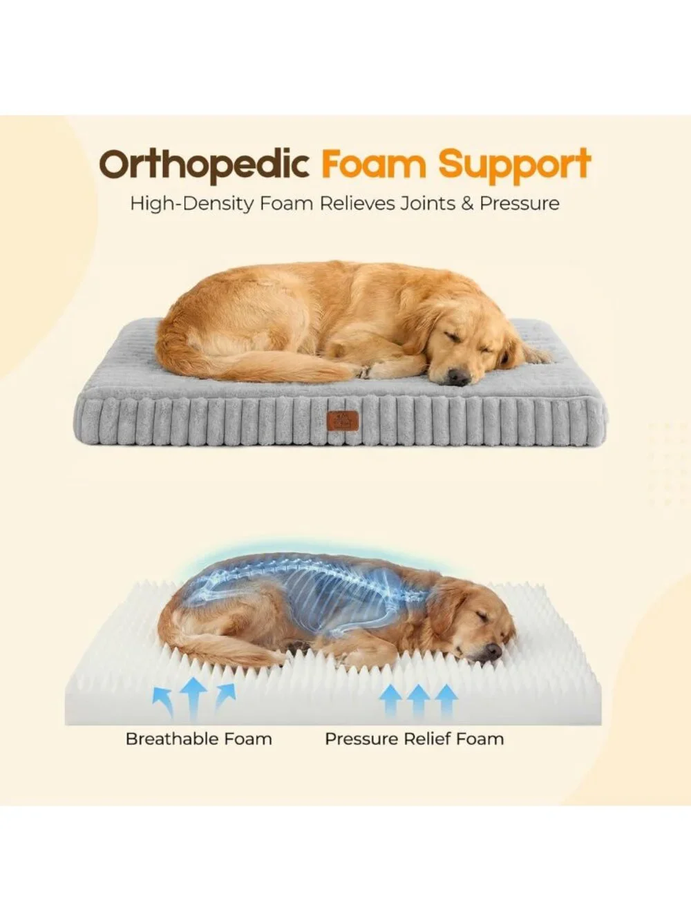 Cozy Waterproof Orthopedic Dog Bed for Large Dogs, Non-Slip, Washable Cover